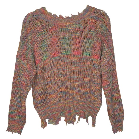 Scrap Work Boutique Marled V-Neckline Fringe Hem Sweater - Picture 2 of 9